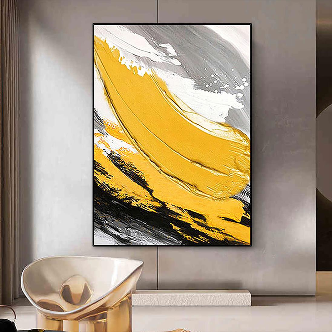 Brush abstract yellow by Palette Knife wall art minimalism texture Oil Paintings